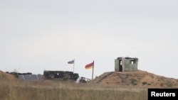 Armenia - A view shows the Armenian border guard post next to the Azerbaijani border guard post on the road leading from Armenia to Nagorno-Karabakh, September 21, 2023.