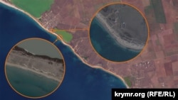 Крым. Линия окопов на побережье от Заозерного до Евпатории, спутниковый снимок от 16 марта 2023 года