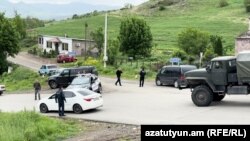 Armenia - Security forces block a road to a border village in Tavush province amid protests against land transfer to Azerbaijan, May 3, 2024.