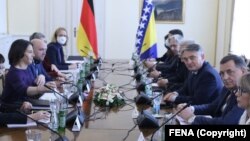 Босна и Херцеговина - Членови на босанското претседателство се сретнаа со германската министерка за надворешни работи Аналена Баербок, Сараево, 10 март 2022 година