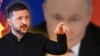 Ukrainian President Volodymyr Zelenskyy (forefront) and Russian President Vladimir Putin (background). Illustrative photo.