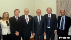 Bako Sahakian, the leader of Nagorno-Karabakh (3rd from R), receives the delegation of the Uruguayan House of Representatives, Stepanakert, 13Nov,2012