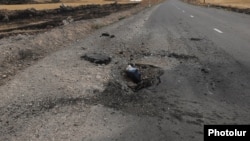 Armenia -A road in southeastern Armenia damaged by Azerbaijani shelling, September 14, 2022.