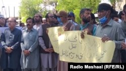 Journalists in Quetta attend a protest to ask the Balochistan government to arrest the killers of a local journalist who was shot dead on April 25. 