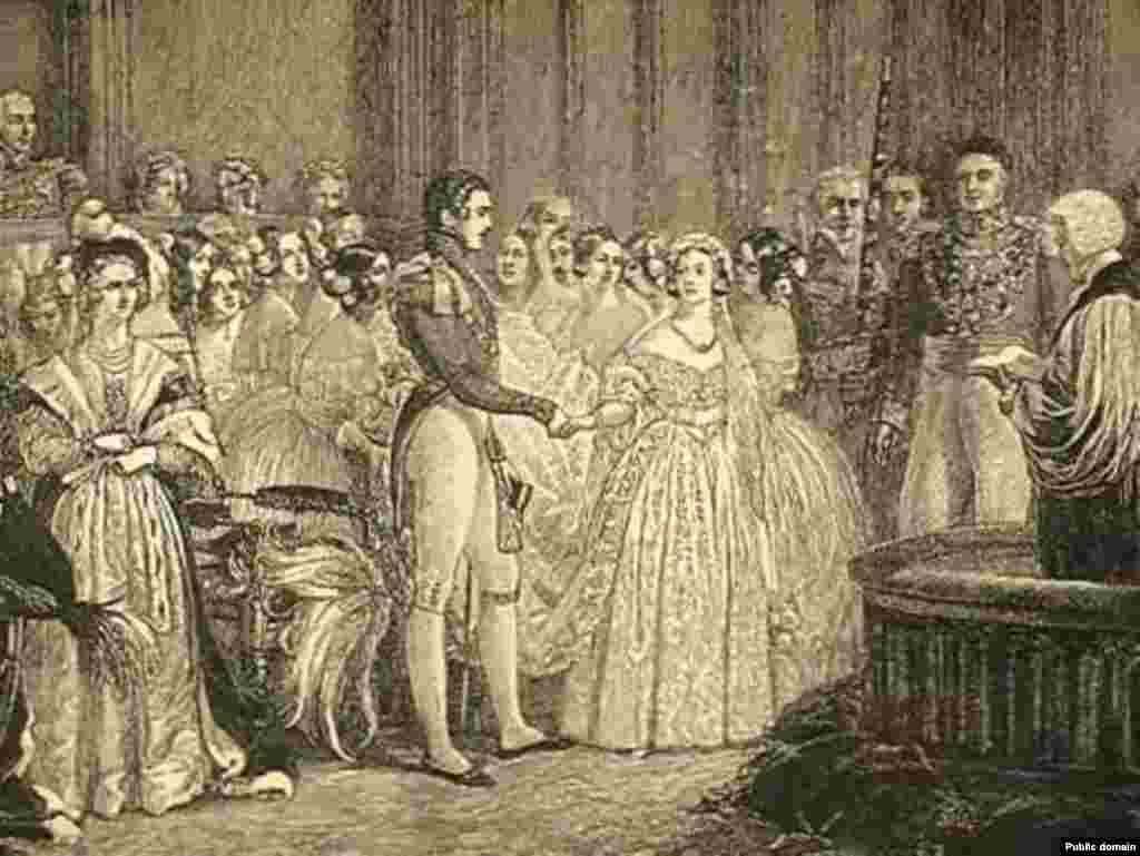 Елизавета II британ падышачылыгында ханыша Викториядан (1837-1901) кийин эле узак такта отурду. Сүрөттө: Виктория менен канзаада Aлберттин үйлөнүү үлпөтү, 1840.