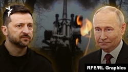 Ukrainian President Volodymyr Zelenskyy (left) and Russian President Vladimir Putin