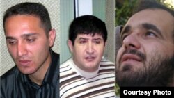 Начавшие голодовку журналисты, слева направо: Эльчин Гасанов, Шахвелед Чобаноглу и Ган Туралы.