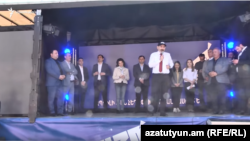 Armenian Prime Minister Nikol Pashinian addresses a campaign rally in Meghri, March 10, 2020