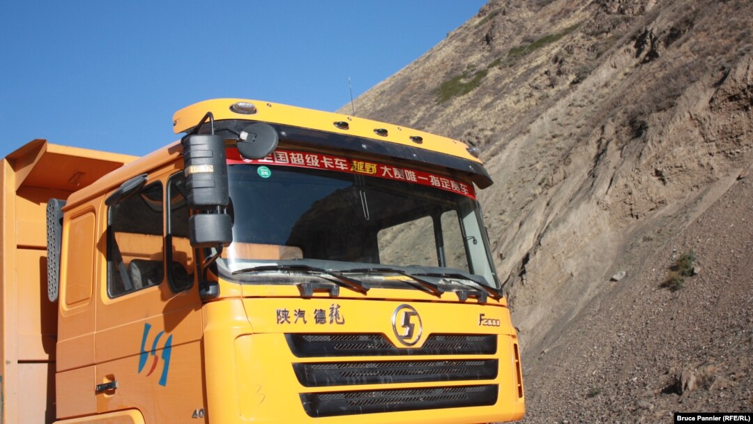 We passed several major road construction sites in the mountains on the way to the city of Naryn. Large construction vehicles with Chinese writing on them were at every site.