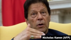 Pakistani Prime Minister Imran Khan speaks during a meeting with U.S. President Donald Trump at the White House in Washington, D.C., on July 22.