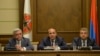 Armenia -- President Serzh Sarkisian (L), outgoing Prime Minister Hovik Abrahamian (C) and his incoming successor Karen Karapetian meet with senior members of the ruling Republican Party in Yerevan, 8Sep2016.