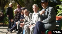 Armenia -- Pensioners sitting in a park in Yerevan, undated