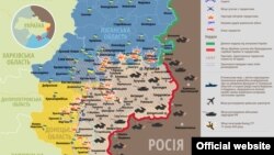 Украинанын орусиячыл жикчилдер менен уруш жүрүп аткан аймагынын картасы.