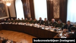 Седница на Советот за национална безбедност со која претседава претседателот на Србија, Александар Вучиќ. 21 февруари 2022 година.
