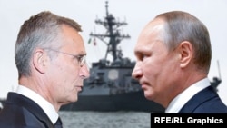 Montázs – Jens Stoltenberg (balra) NATO-főtitkár és Vlagyimir Putyin orosz elnök