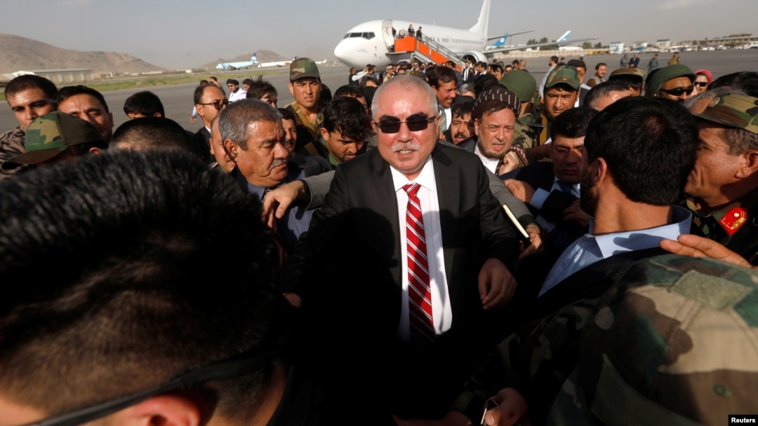 Afghan Vice President Abdul Rashid Dostum arrives at the airport in Kabul in July.