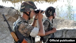 Armenia - Soldiers on an Armenian army post on the border with Azerbaijan.