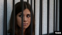 Nadezhda Tolokonnikova attends a court hearing to appeal for parole at the Supreme Court of Mordovia in Saransk in July.